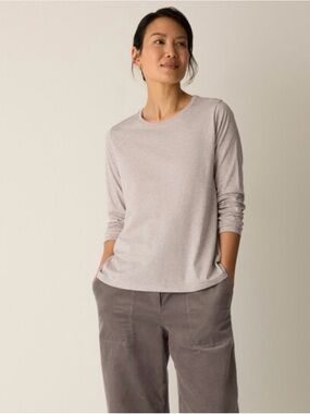 Eileen Fisher Mélange Fine Organic Cotton Jersey Round Neck Tee- GRAY